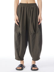 Elasticity Pleated Solid Color Split-Joint Harem Pants Loose Pants Cropped Trousers