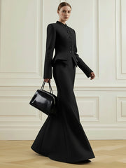 Elasticated Waist Irregularity Buttoned Solid Color Stand Collar Blouses&Shirts Tops