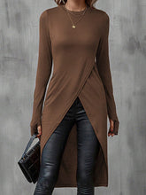 Solid Color Bodycon High-Low Round-Neck T-Shirts Tops