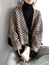 Vintage Loose Rhombic V-Neck Cardigan