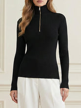 Long Sleeves Skinny Solid Color Zipper High Neck Pullovers