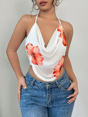 Flower Print Sleeveless Halter-Neck Vest Top