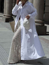 Long Sleeves Solid Color Split-Joint Lapel Maxi Dresses Shirt Dress