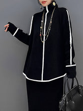Contrast Color Long Sleeves Loose High Neck Sweater Tops