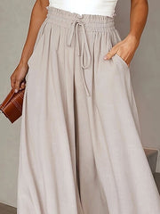 Loose Wide Leg Drawstring Solid Color Casual Pants Bottoms Trousers