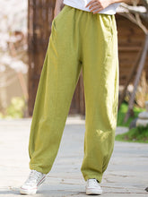 Vintage Loose Split-Joint With Pocket Solid Color Bloomers Pants