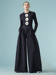 Flower Print Long Sleeves Skinny Round-Neck T-Shirts Tops