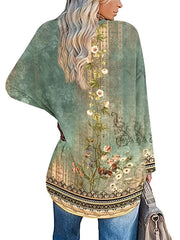 Flower Print Long Sleeves Loose Round-Neck T-Shirts Tops