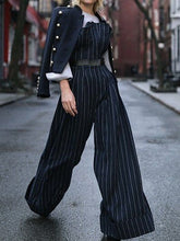 Split-Joint Striped Patterns Tied Waist Loose Wide Leg Jumpsuits