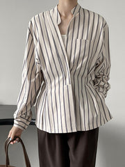 Original Creation Loose Long Sleeves Striped V-Neck Blouses&Shirts Tops