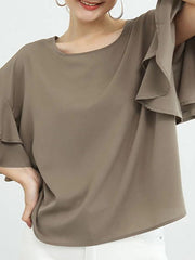 Solid Color Flying Sleeves Loose Round-neck Blouses&shirts Tops