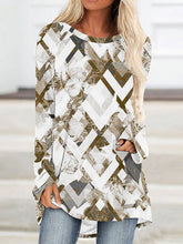 Plaid Printed High-low Long Sleeves Round-neck T-Shirts Tops
