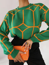 Geometric Long Sleeves Loose Round-Neck Sweater Tops Pullovers Knitwear