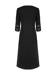 Newspaper Print Pockets Split-Joint A-Line Half Sleeves Round-Neck Midi Dresses