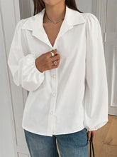 Buttoned Single-Breasted Solid Color Long Sleeves Puff Sleeves Lapel Blouses&Shirts Tops