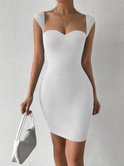 Solid Color Split-Joint Bodycon Square-Neck Mini Dresses