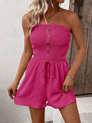 Buttoned Drawstring Elasticity Pockets Split-Joint Loose Plus Size Tube Rompers