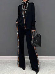 Contrast Color Printed Long Sleeves Loose High Neck T-Shirts Tops