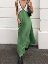 Contrast Color Split-Joint Loose Sleeveless Deep V-Neck Maxi Dresses