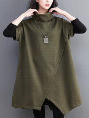 Asymmetric Solid Color Split-front Split-Joint Loose Raglan Sleeve High-neck Mini Dresses Knitwear