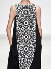Printed Loose Sleeveless Round-Neck Maxi Dresses