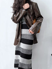 Buttoned Pockets Solid Color Long Sleeves Loose Notched Collar Outerwear