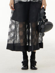 Gauze Polka-Dot See-Through Cropped False Two Casual Pants Bottoms