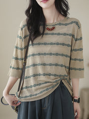 Printed Half Sleeves Loose Round-neck T-Shirts Tops