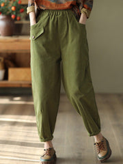 Artistic Retro Loose Solid Color Elasticity Casual Harem Pants Bottoms