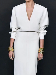 Solid Color Long Sleeves Loose Deep V-Neck Maxi Dresses