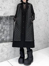 Buttoned Plaid Pockets Solid Color Split-Joint Loose Sleeveless Notched Collar Padded Vest Outerwear