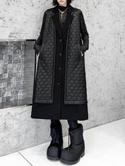 Buttoned Plaid Pockets Solid Color Split-Joint Loose Sleeveless Notched Collar Padded Vest Outerwear