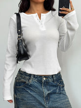 Buttoned Solid Color Long Sleeves Skinny Round-neck Blouses&shirts Tops