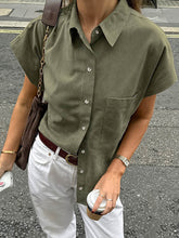 Buttoned Pockets Solid Color Loose Raglan Sleeve Lapel Blouses&Shirts Tops
