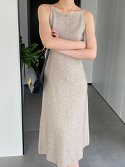Solid Color A-Line High Waisted Spaghetti-Neck Midi Dresses