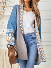 Contrast Color Long Sleeves Loose Collarless Cardigan Tops
