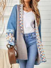 Contrast Color Long Sleeves Loose Collarless Cardigan Tops