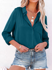 Urban Simple Long Sleeves Solid Color Lapel Blouses Top