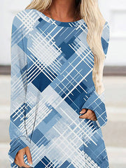 Printed High-Low Long Sleeves Round-Neck T-Shirts Tops