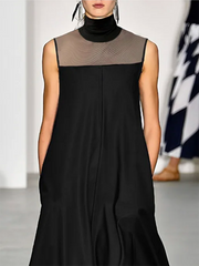 Loose Sleeveless See-Through Solid Color Split-Joint High-Neck Maxi Dresses