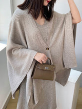 Vintage Loose Knitting Solid Color Cape Cardigan Top
