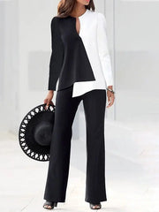 Long Sleeves Loose Contrast Color Split-Joint Round-Neck T-Shirts Tops