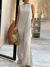 Loose Sleeveless Solid Color Split-Joint Round-Neck Jumpsuits