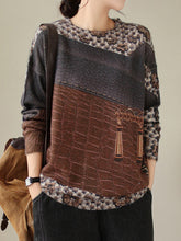 Printed Long Sleeves Loose Round-Neck Sweater Tops Pullovers