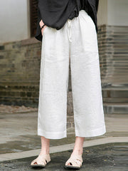 Simple Linen Column Elasticity Waist Pants