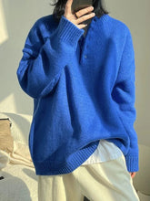 Solid Color Split-Joint Long Sleeves Loose Round-Neck Sweater Tops