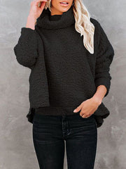 Solid Color Split-Joint Long Sleeves Loose High Neck Sweatshirt Tops