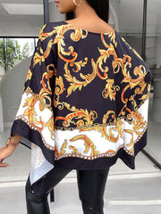 Printed Batwing Sleeves Loose Round-neck Blouses&shirts Tops