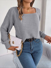 Solid Color Long Sleeves Loose Square-Neck Sweater Tops Pullovers