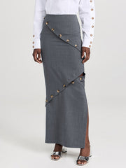 Asymmetric Buttoned Split-Joint Split-side Zipper High Waisted Skirts Bottoms